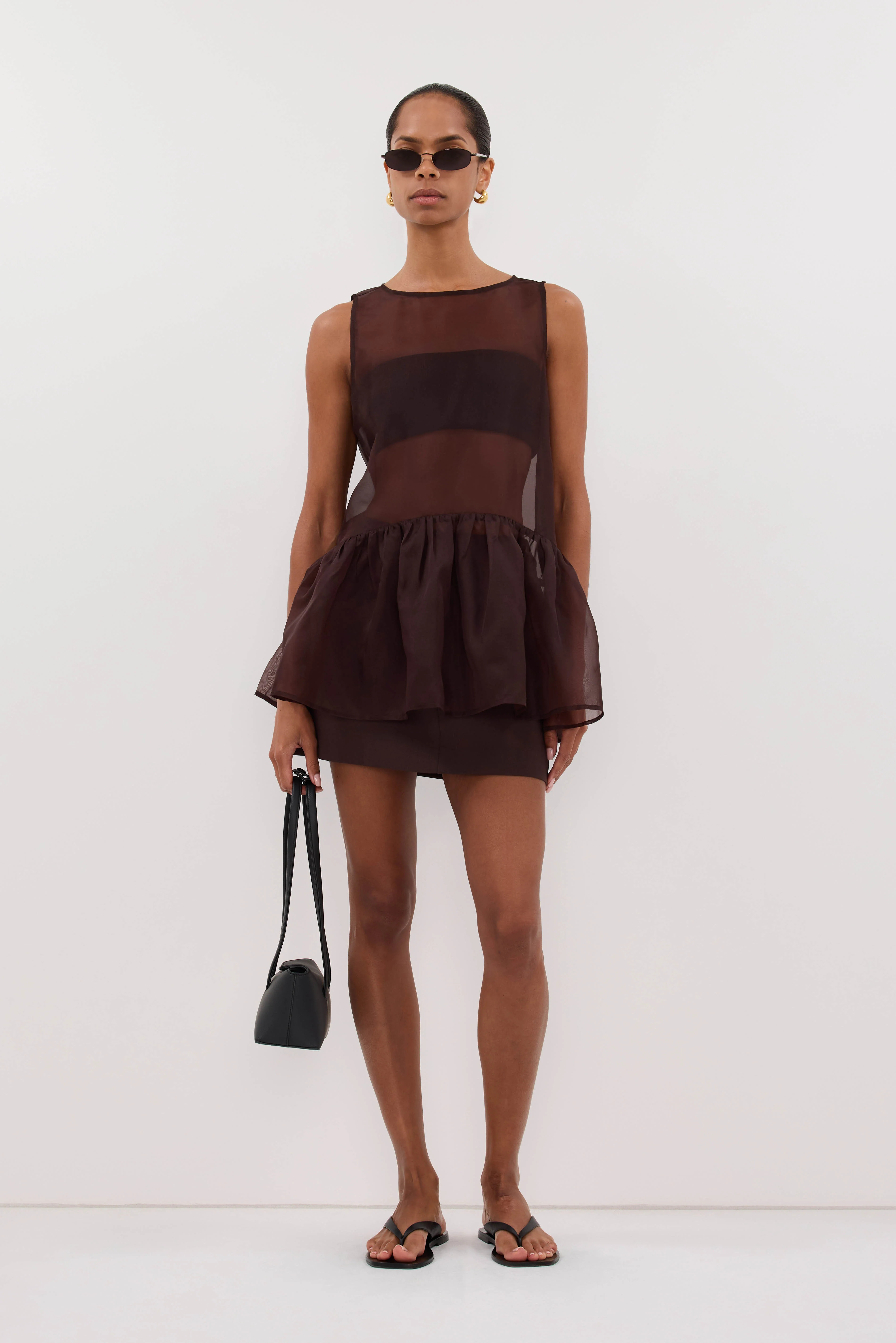 SIAN DK CHOC ORGANZA DROP WAIST TOP | DISSH