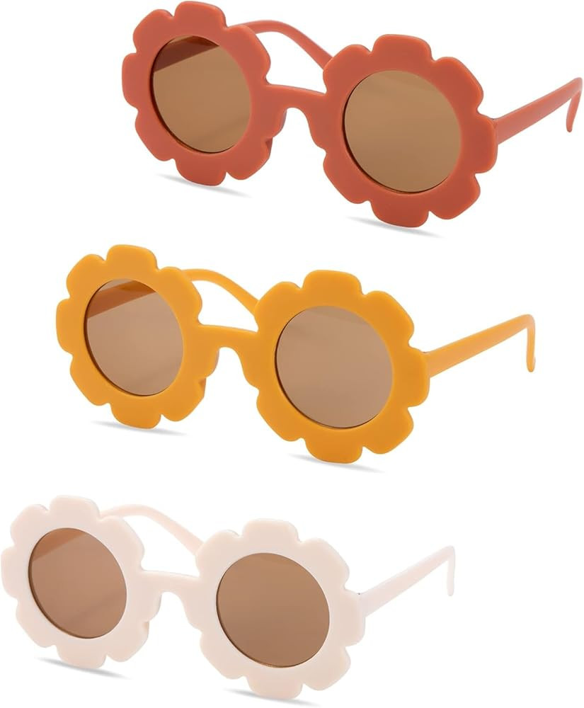 Girls Sunglasses 3 Pairs Kids Round Flower Frame UV Protection Sun Glasses for Toddler Girls Beac... | Amazon (CA)