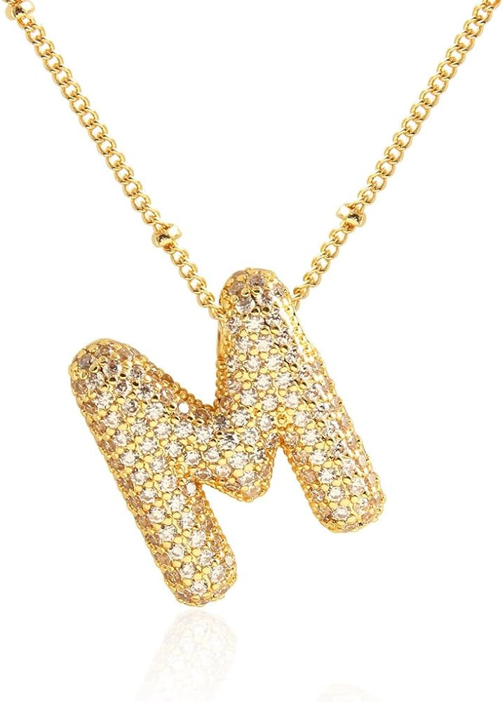 18k Gold Plated Dainty Cubic Zirconia Bubble Alphabet 26 A-Z Letter Necklace, Personalized Monogr... | Amazon (US)