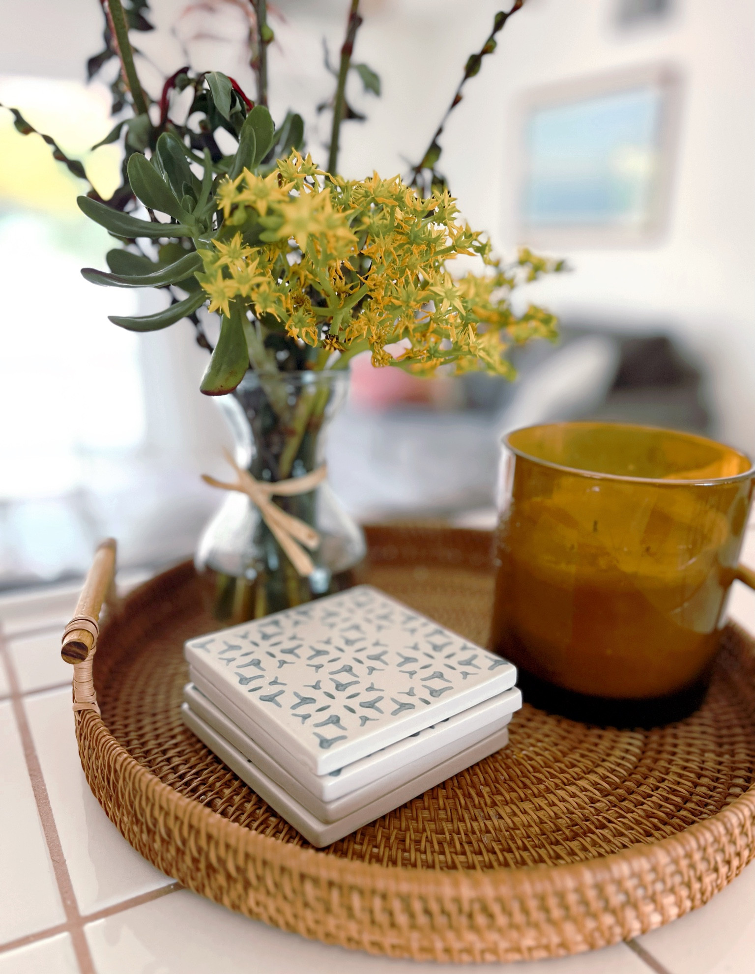 Decorative tray & coasters 

#californiahome #bohodecor #rattandecor #coasters #ambercandle

#LTKhome #LTKfamily #LTKSeasonal