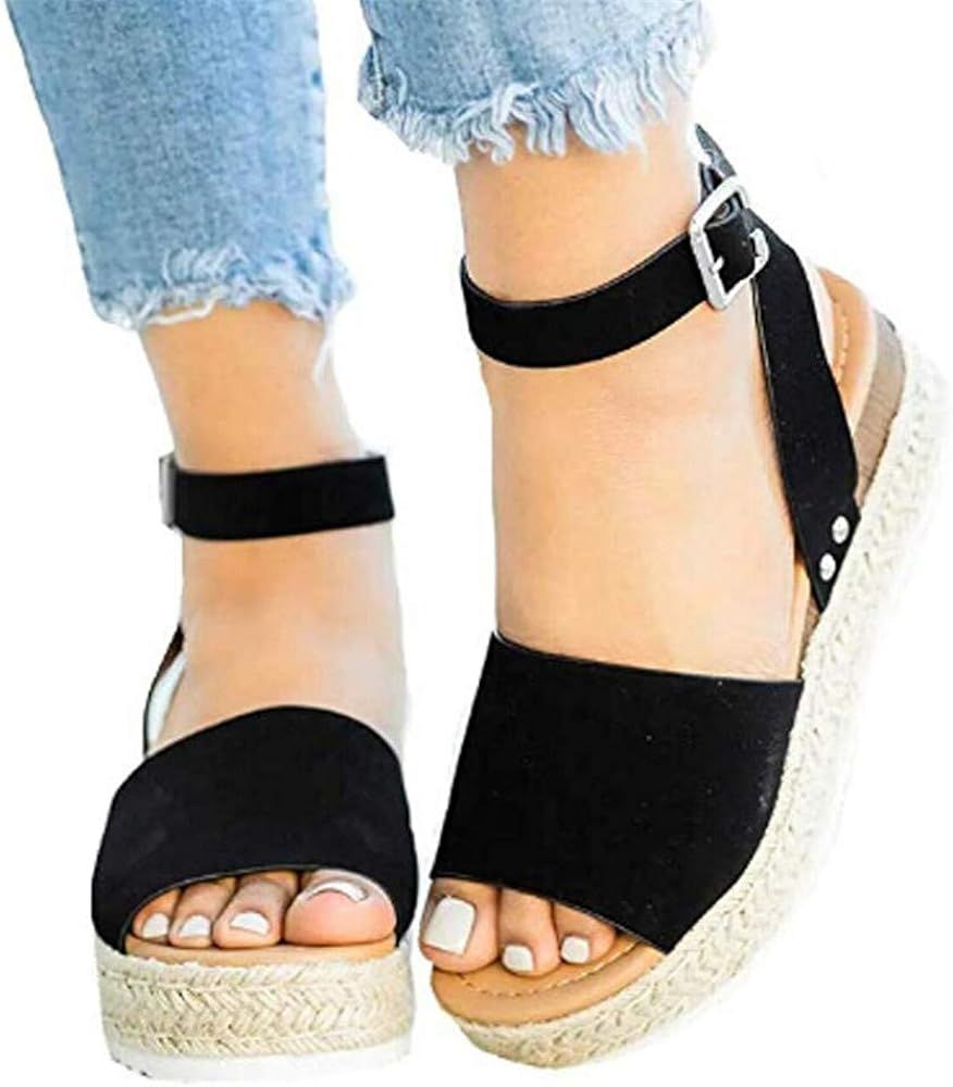Gibobby Gladiator Sandals for Women,Open Toe Slip On Platform Sandals Espadrilles Zipper Wedges S... | Amazon (US)