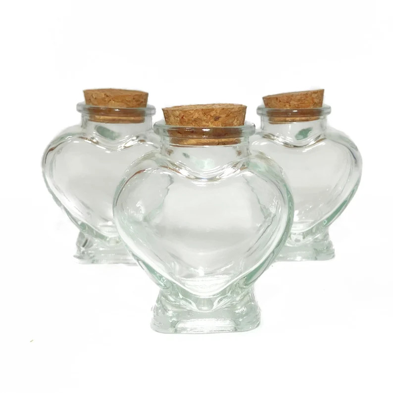 Heart Shaped Spell Jars Glass Bottles With Corks Clear Empty Vials With Cork Lids for Love Spell ... | Etsy (US)