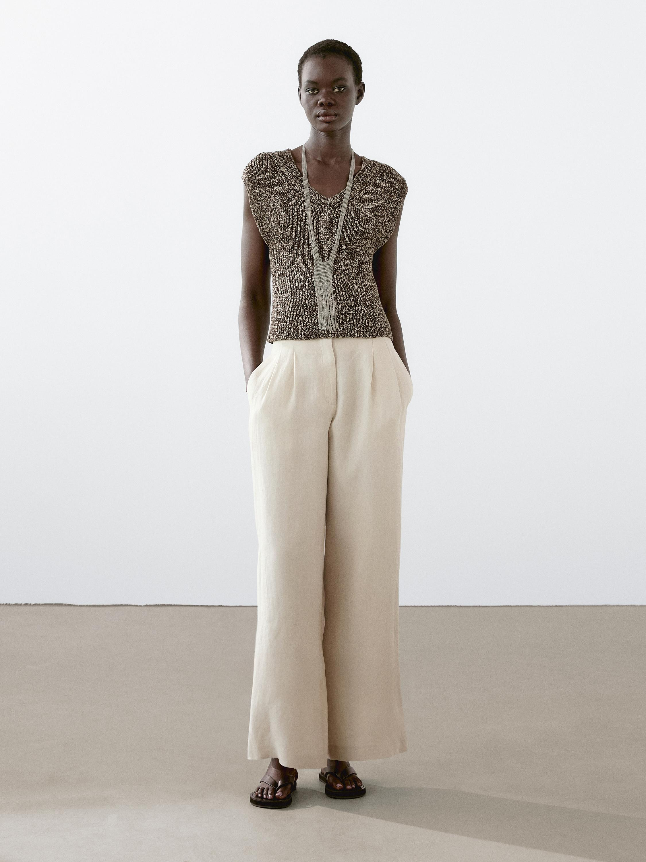 100% linen trousers with double darts | Massimo Dutti UK