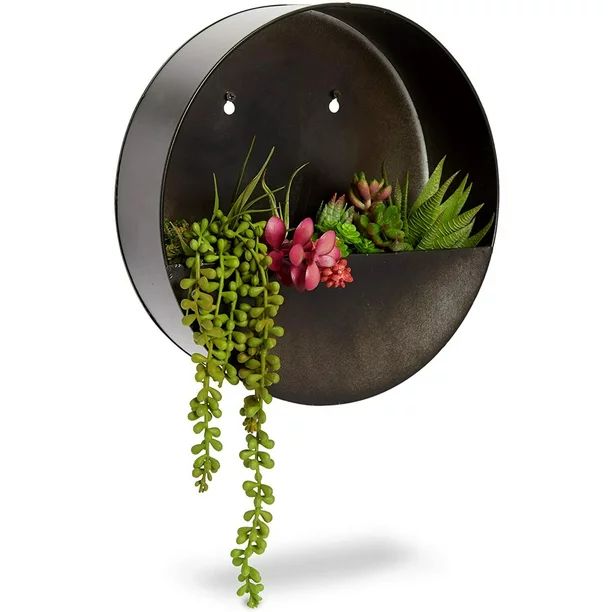 Black Metal Circle Wall Hanging Planter for Indoor Plants and Home Decor, Round, 12 in. | Walmart (US)