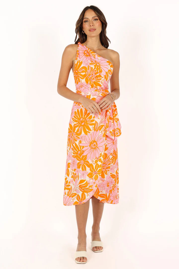 Clara One Shoulder Midi Dress - Orange | Petal & Pup (US)