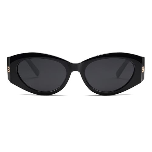 SOJOS Trendy Cat Eye Oval Polarized Sunglasses for Women Fashion Cateye Womens Sunnies SJ2318, Black Frame/Grey Lens | Amazon (US)