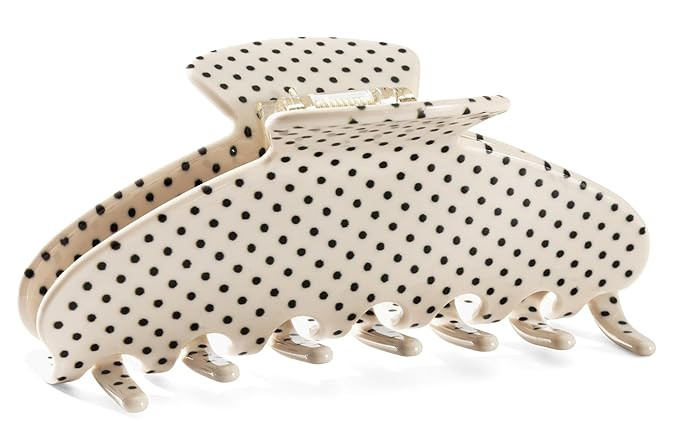 Large Acetate 4 Inch Hair Claw Clip for Women, White Polka Dots Claw Clips & Jaw Clips for Thin o... | Amazon (US)