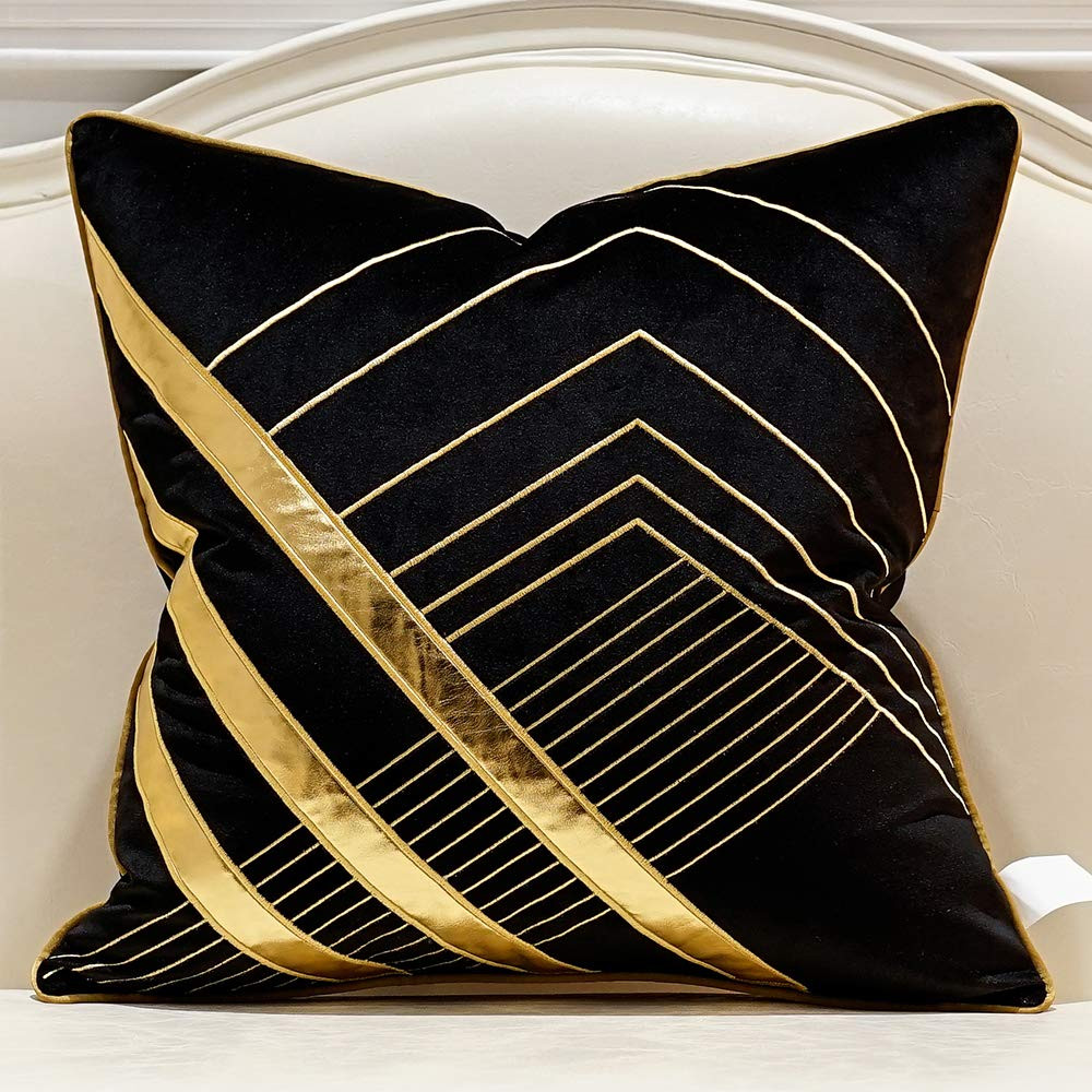Avigers 20 x 20 Inches Black Gold Leather Striped Embroidered Cushion Cases Luxury European Throw Pi | Amazon (US)