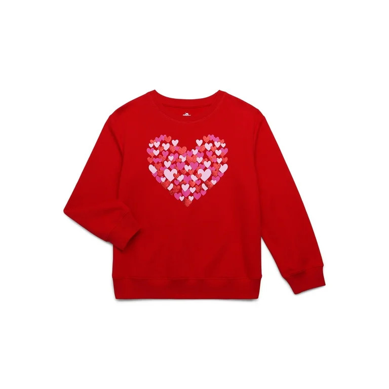 Way to Celebrate Girls Valentine's Day Long-Sleeve Graphic Fleece Sweatshirt, Sizes 4-18 | Walmart (US)