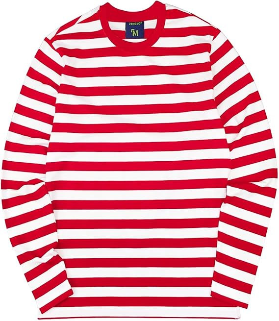 Zengjo Men's Casual Cotton Spandex Striped Crewneck Long-Sleeve T-Shirt Basic Pullover Stripe tee... | Amazon (US)