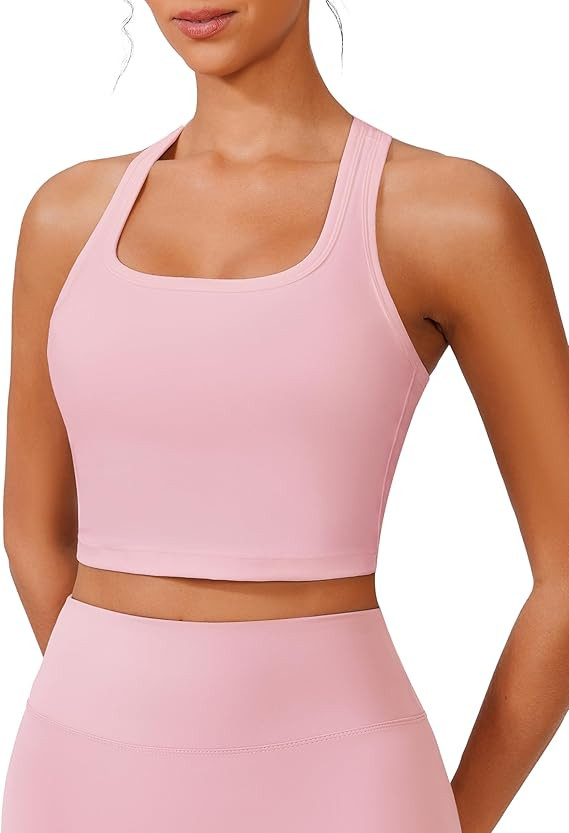 PINSPARK Sports Bra Longline Racerback Tank Tops for Women Padded Workout Yoga Top | Amazon (US)