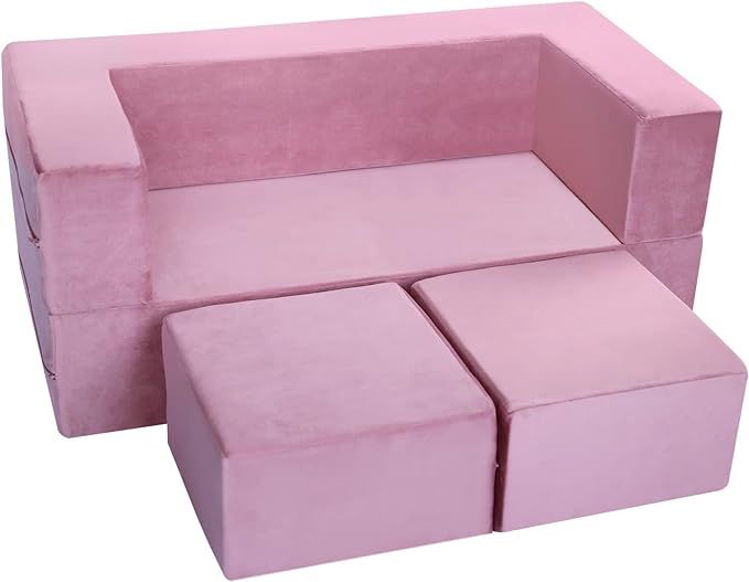 MeMoreCool Modular Kids Sofa,Toddler Play Couch Fold Out for Playroom, Pink Convertible Plush Foa... | Amazon (US)
