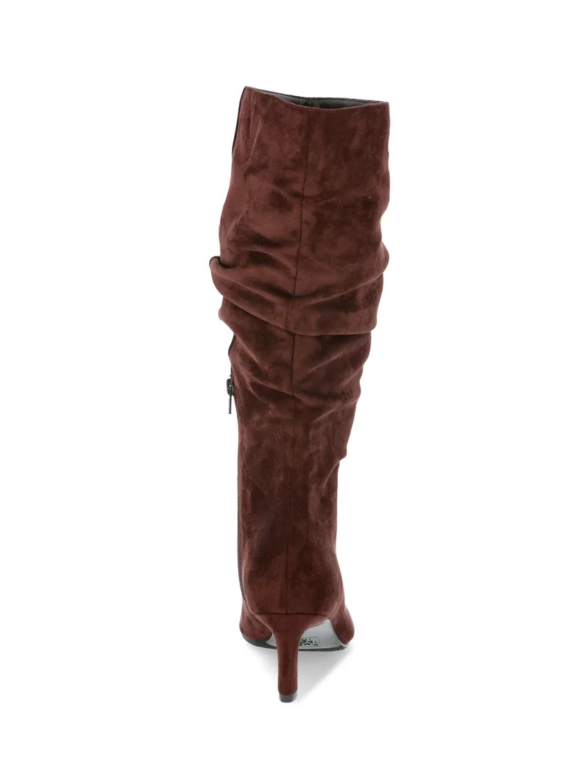 Time and Tru Women's Faux Suede Slouch Boots with Kitten Heels, Wide Width Available | Walmart (US)