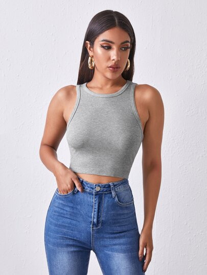 SHEIN Solid Rib-knit Crop Tank Top | SHEIN