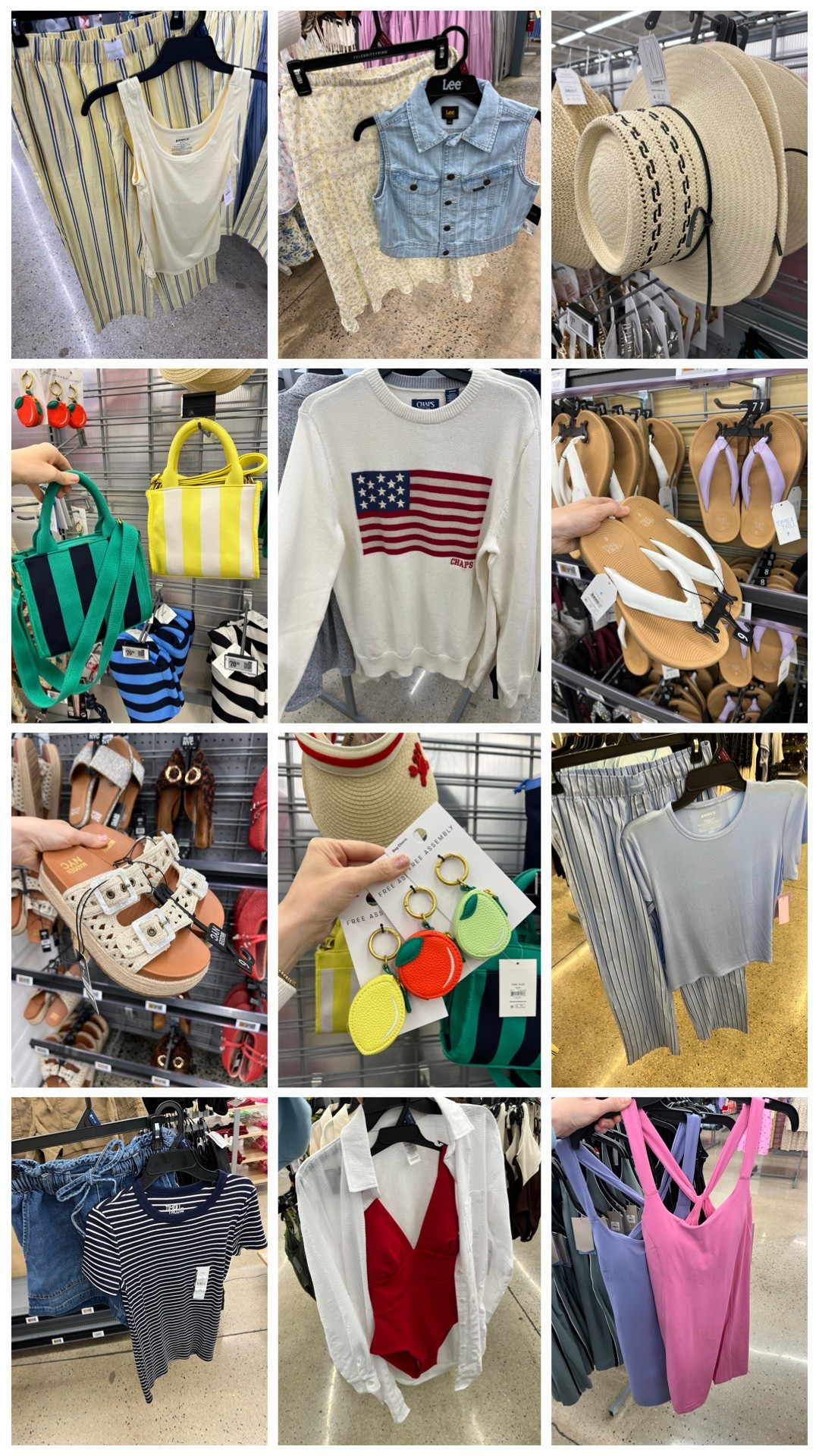 Walmart finds you don’t have to wait for a sale to save on! Summer essentials like shorts and tees, flip flops, crochet sandals, canvas bags, pajamas, USA flag sweater, bag charms and more. #walmartfashion