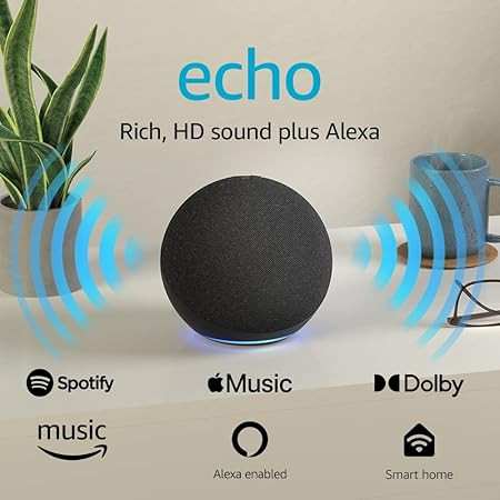 Echo (4th Gen) | With premium sound, smart home hub, and Alexa | Charcoal | Amazon (US)