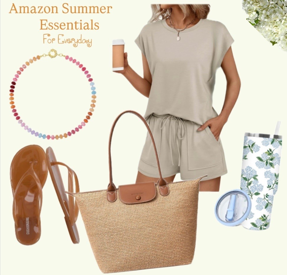 Effortless summer style starts with a few pieces you’ll reach for again and again. ☀️ From the comfy matching set to the woven tote, hydrangea tumbler, colorful beaded necklace, and easy jelly sandals, these Amazon finds make getting dressed simple and chic.

🤍

#LTKStyle #LTKFinds #AmazonFinds #AmazonFashion #SummerStyle #CasualChic #EverydayStyle #NeutralStyle #VacationStyle #BeachStyle #WovenTote #HydrangeaLover #ColorfulAccessories #JellySandals #SummerOutfitInspo #ClassicStyle #EffortlessStyle #FashionOver50 #CoastalStyle #HydrangeaHouseDecor