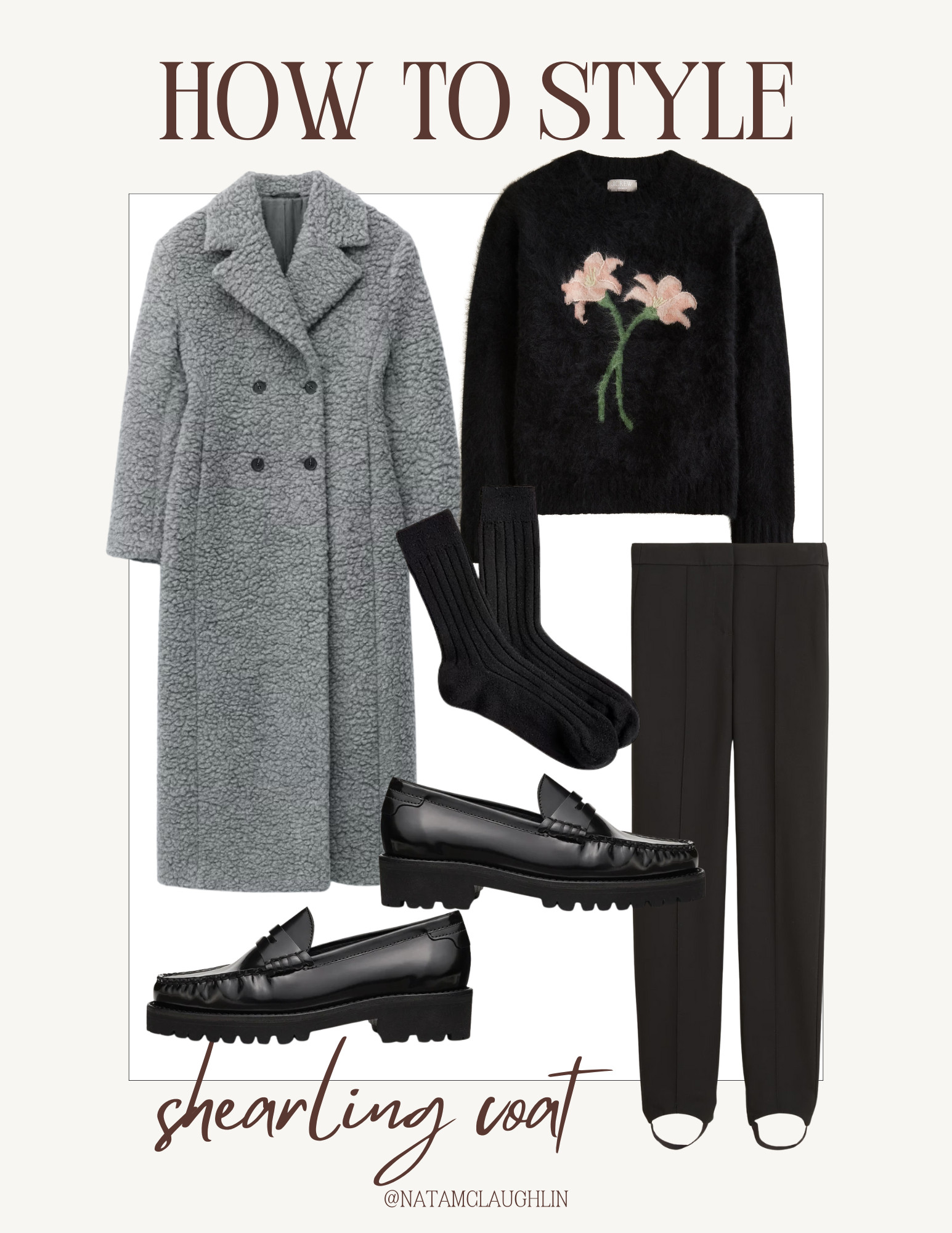 This grey shearling coat is so gorgeous! I love how you can style it for a work day outfit or for the weekend. I love stirrup pants with cozy cashmere socks and loafers, but I also wear mine with leather knee high boots all the time. This is definitely a statement coat and it will look good with just about anything, including regular blue denim, black denim, or even winter whites. 

 #LTKmomlife #LTKWorkwear