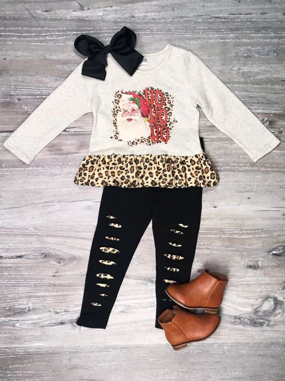 Toddler Girl Christmas Boutique Leopard Santa Leggings Set - Etsy | Etsy (US)
