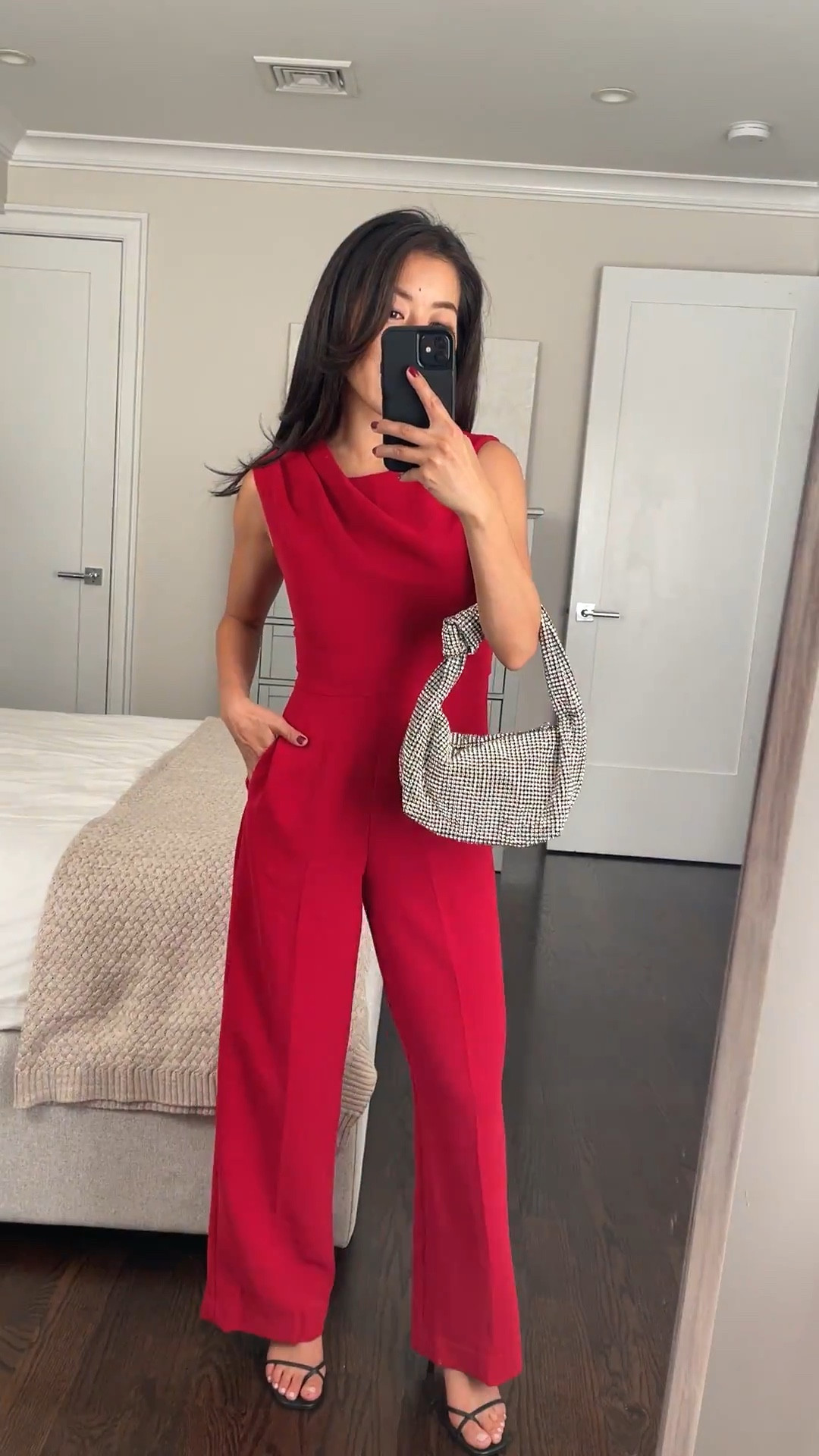 Back in stock in 2 colors and on sale! Also linked two coats at this store in petite 

Classy and affordable petite-friendly jumpsuit for holiday 

• BR Factory jumpsuit 00 petite - crepe material that feels elevated. Zipper on the back. 

00P is 16” across chest, 12.6” across waist, 28” inseam 

00 Petite is fitted on me in the torso and is just right at the torso to crotch length for me (I’m 5 feet tall) so I feel it runs a little short. someone who has a long torso or who is taller might want to try regular sizing 

• Amazon rhinestone slouchy bag . This is a good one for parties and special events . Has a zipper.

• Reformation Gigi minimal Strappy sandals 5

• Tuckernuck crystal earrings 

Holiday parties, Christmas photos, NYE New Year’s Eve

#LTKHoliday #LTKParties #LTKPetite