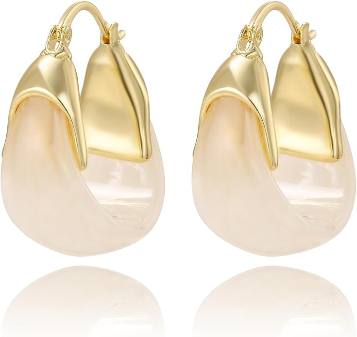 Lightweight Acrylic Hoop Earrings for Women, Gold Cream Resin Circle Clear Hoops for Formal Party | Amazon (US)
