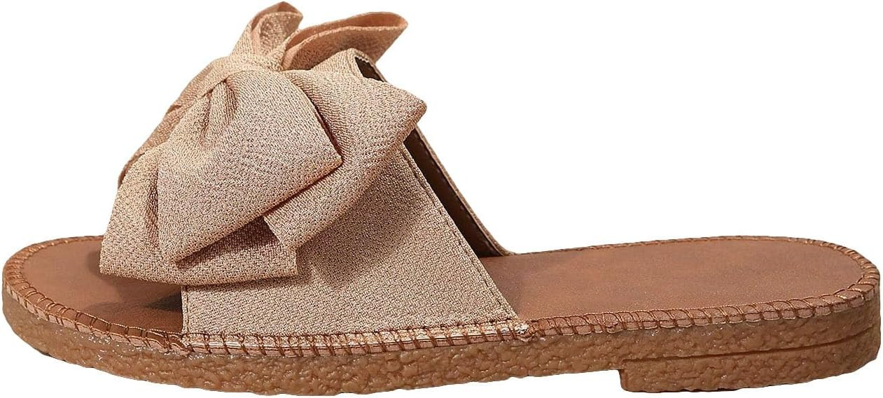 GORGLITTER Women's Bow Flat Sandals Open Toe Slip On Slide Slipper Shoes | Amazon (US)