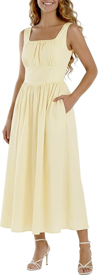 Women's Sleeveless Beach Maxi Dresses Adjustable Strap High Waisted Aline Solid Summer Sundress w... | Amazon (US)