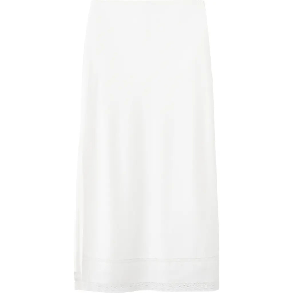 MANGO Lace Trim Linen Blend Midi Skirt in Off White at Nordstrom, Size 10 | Nordstrom