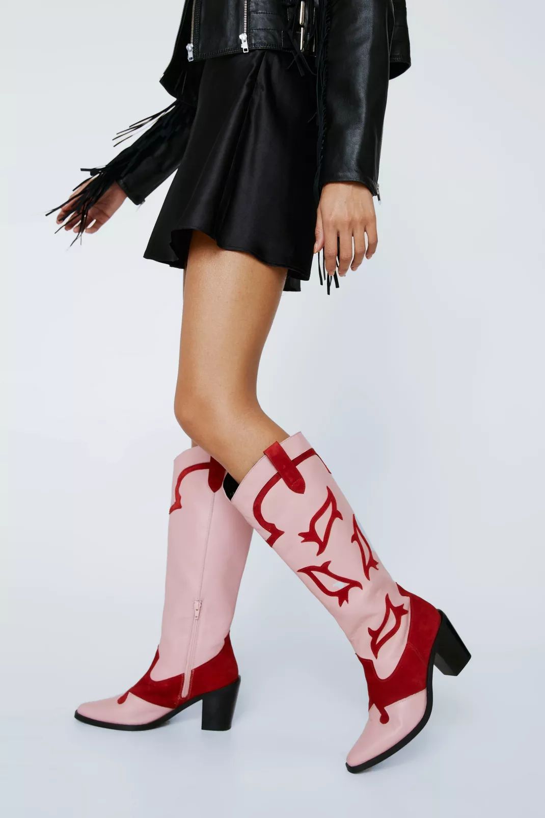 Leather Color Block Western Boots | Nasty Gal US