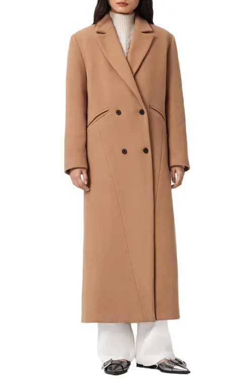 AllSaints Nellie Double Breasted Wool Blend Coat in Rattan Brown at Nordstrom, Size 8 Us | Nordstrom