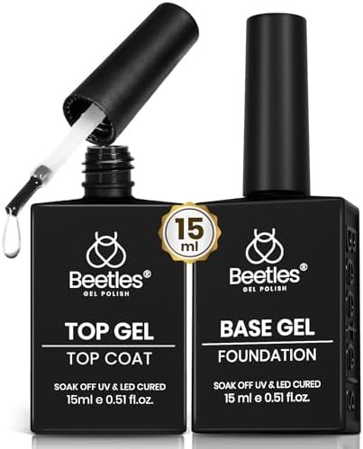 Beetles No Wipe Gel Top Coat and Base Coat Set for Gel Nail Polish - 2Pcs 15ml Super Shiny and Lo... | Amazon (US)