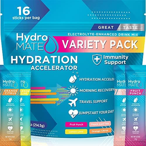 HydroMATE Electrolytes Powder Packets Drink Mix Low Sugar Hydration Accelerator Fast Hangover Party  | Amazon (US)