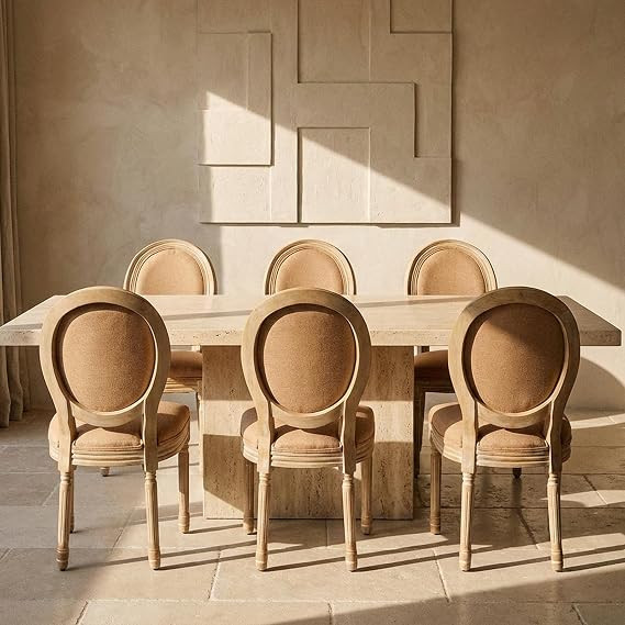 Vintage French Country Dining Chairs Set of 6, Fabric Dining Chair with a Round Back, Amber Uphol... | Amazon (US)