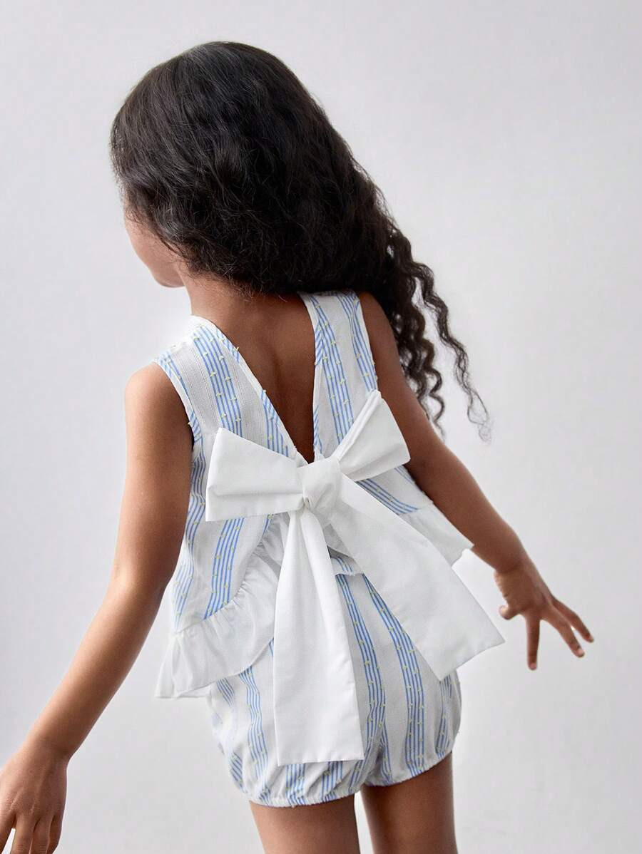 Maija Kids Maija Kids 2pcs Young Girl Casual Loose Bow Decor Shirt And Shorts Set | SHEIN