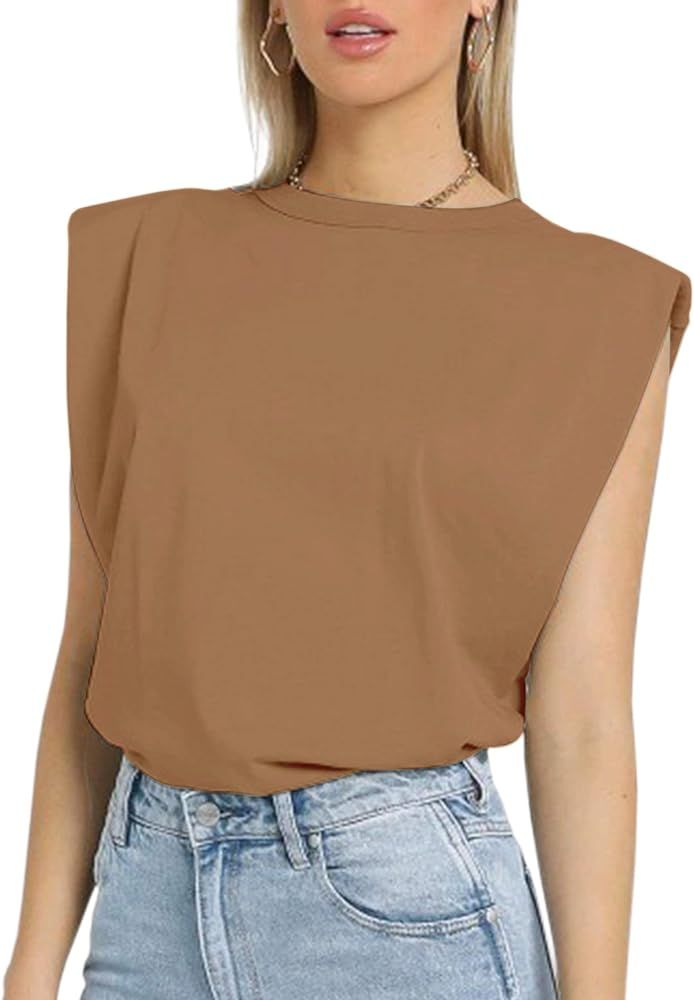 MISSACTIVER Women Summer Loose Slim Tank Top Solid Cotton Sleeveless Vest Round Neck Cami Shoulder P | Amazon (US)