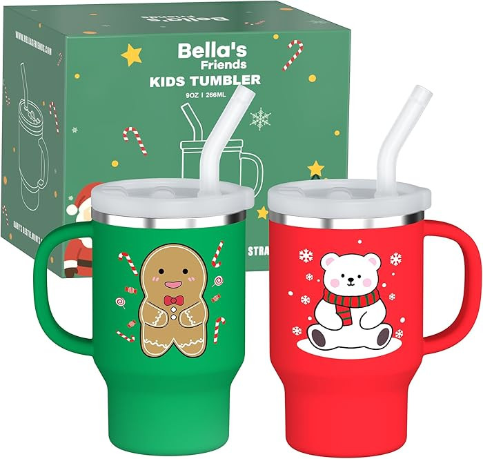 Bella's Friends Christmas Mini Tumbler- 9 0z Toddler Sippy Cup, Flexible Straw, Stainless Interio... | Amazon (US)
