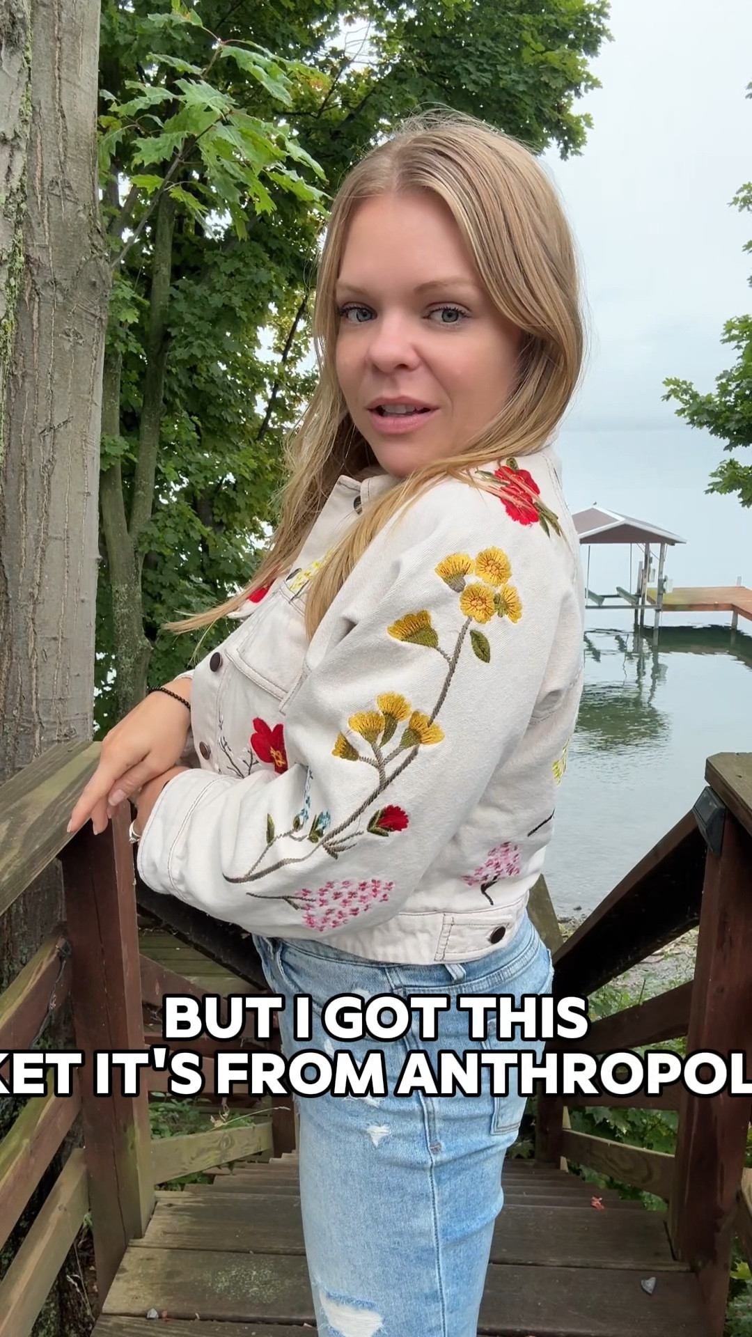 Fit check on the lake! Cute embroidered floral Jean jacket from Anthropologie, platform Birks and my favorite butter yellow tee! I linked what I could. Great for cool summer nights and date night. #datenight 

#LTKSeasonal #LTKStyleTip