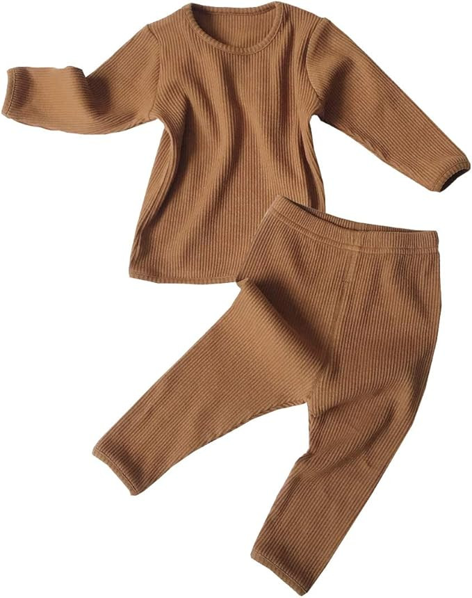Toddler Baby Boys Girls Clothes Organic Ribbed Sweatsuit and Long Pants 2Pcs Casual Set Solid Col... | Amazon (US)