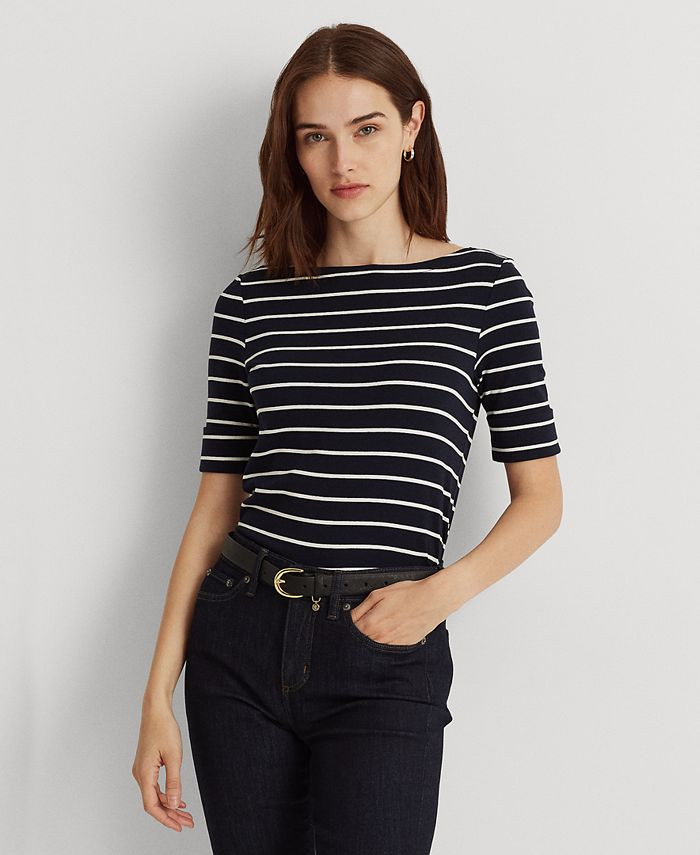 Lauren Ralph Lauren Striped Boatneck Top  & Reviews - Tops - Women - Macy's | Macys (US)