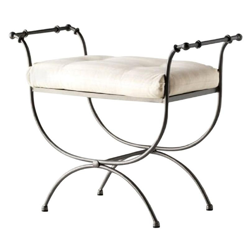 New Black Wrought Iron Curule Bench with Cushion, Savonarola, Throne | 1stDibs