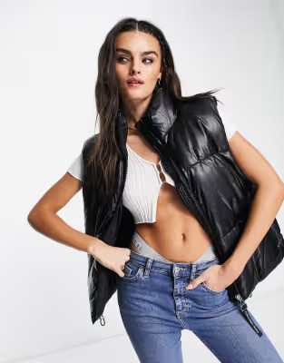 Calvin Klein Jeans faux leather puffer vest in black | ASOS (Global)