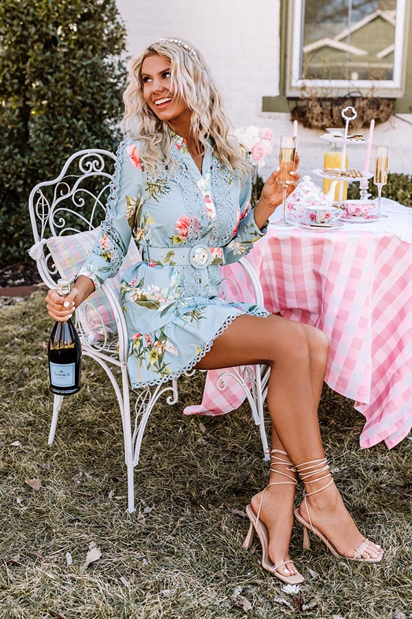 Floral Dawn Crochet Dress In Sky Blue | Impressions Online Boutique