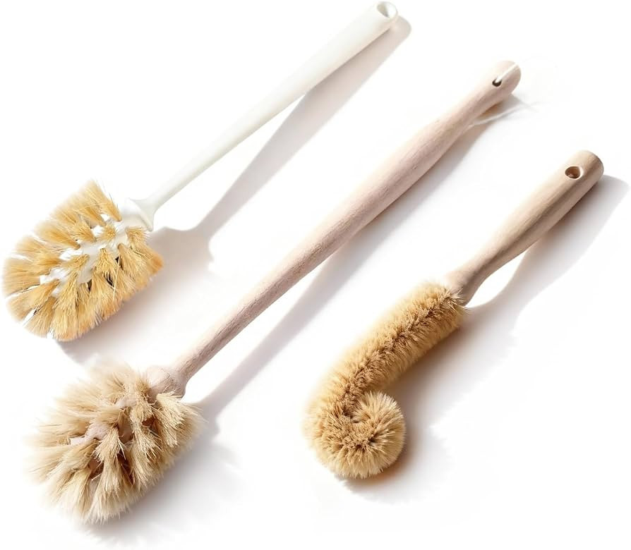 Bottle Brush & Dish Scrubber Set (3 Pack) - Kitchen Cleaning Kit with L-Shape Bottle Cleaner, Rou... | Amazon (US)