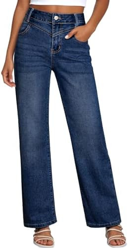 Sidefeel Women's Wide Leg Jeans High Waisted Straight Leg Stretchy Denim Pants with Pockets | Amazon (US)