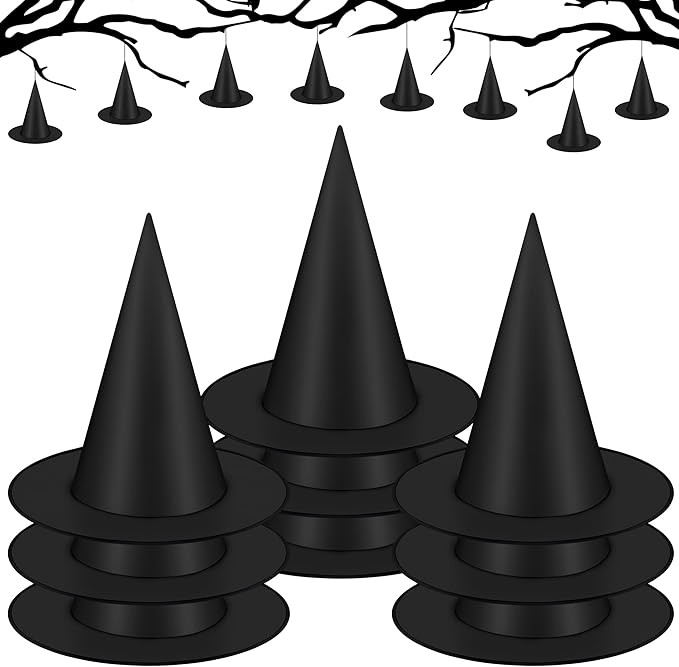 9Pcs Witch Hats, Black Hanging Witch Hats Halloween Decorations, Hanging Witch Hat with 115 FT Ny... | Amazon (US)