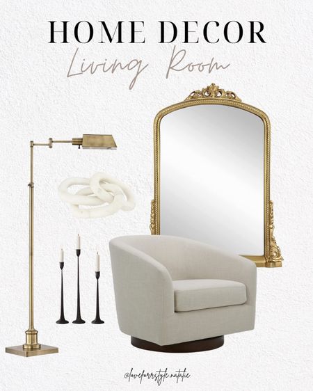 Amazon Home Decor Living Room | Amazon mirror | swivel chair | black candlestick | brass floor lamp | Anthropologie inspired mirror | marble chain link #LTKFind 

#LTKSeasonal #LTKhome #LTKunder100