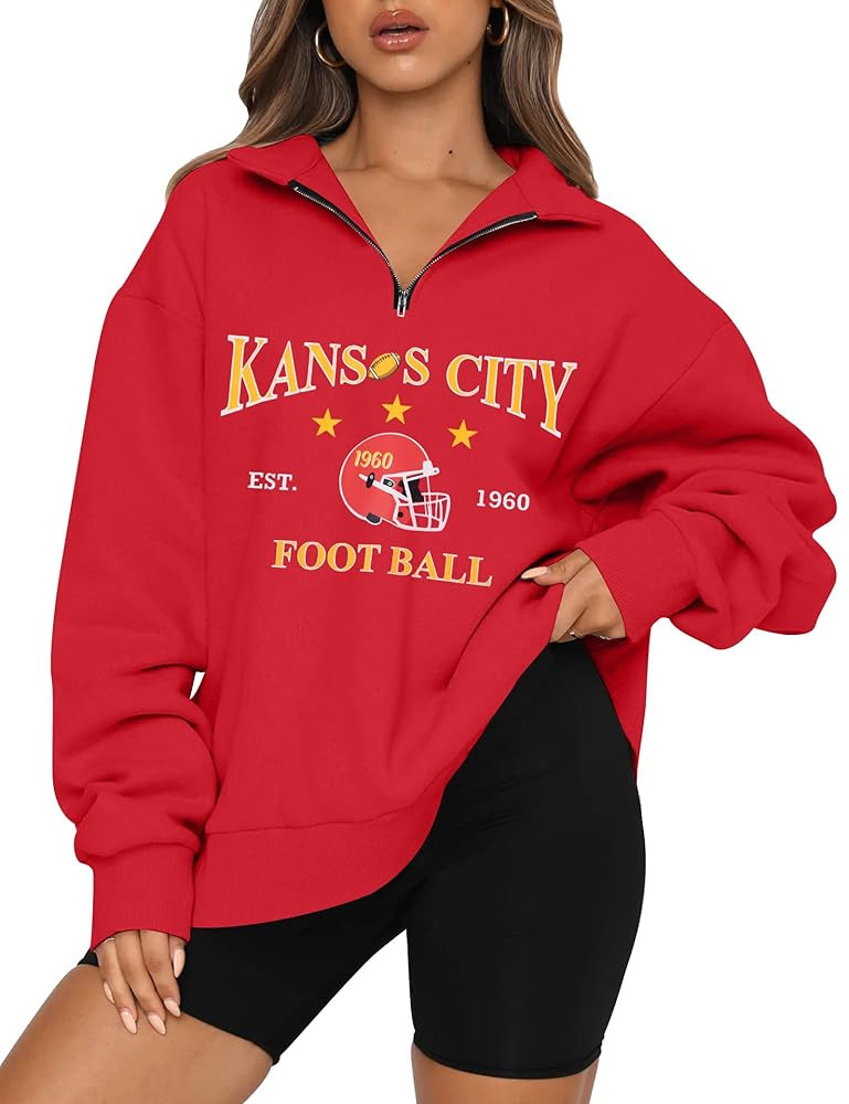 KIDDAD Football Sweatshirt for Women Game Day Graphic 1/4 Zip Shirts Football Team Fans Long Slee... | Amazon (US)