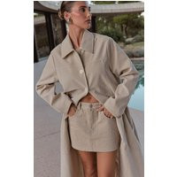 Beige Boucle Denim Mini Skirt | PrettyLittleThing US