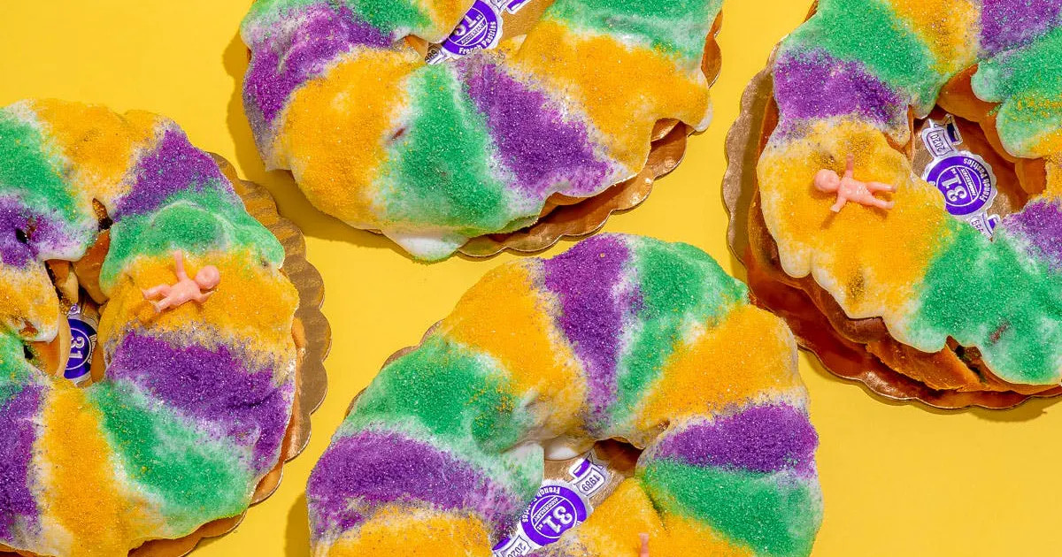 Traditional Mini New Orleans King Cake - 4 Pack by Maurice French Pastries | Goldbelly | Goldbelly
