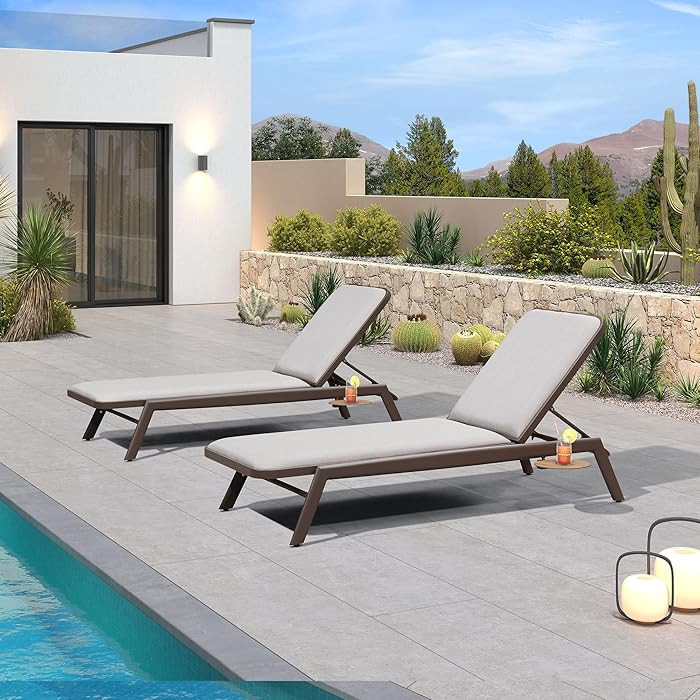 PURPLE LEAF Outdoor Chaise Lounge Set of 2 with Cushion Aluminum Pool Side Sun Lounges with Side ... | Amazon (US)
